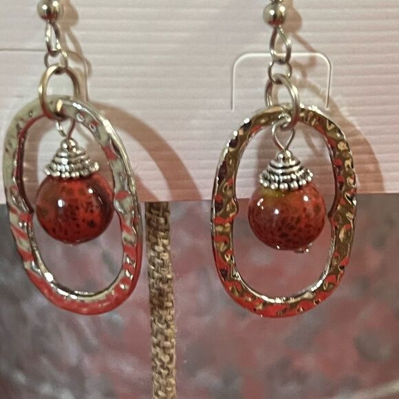 Premier Designs Red and Silver Earrings - Picture 3 of 4